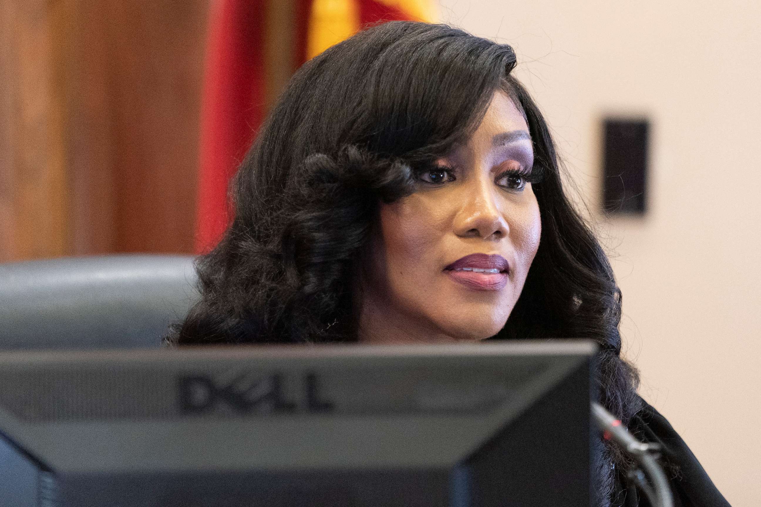 PHOTO: Chancery Court Judge I'Ashea L. Myles delivers remarks from the bench during a status hearing involving the release of records in the March Covenant School shooting case, May 22, 2023, in Nashville.