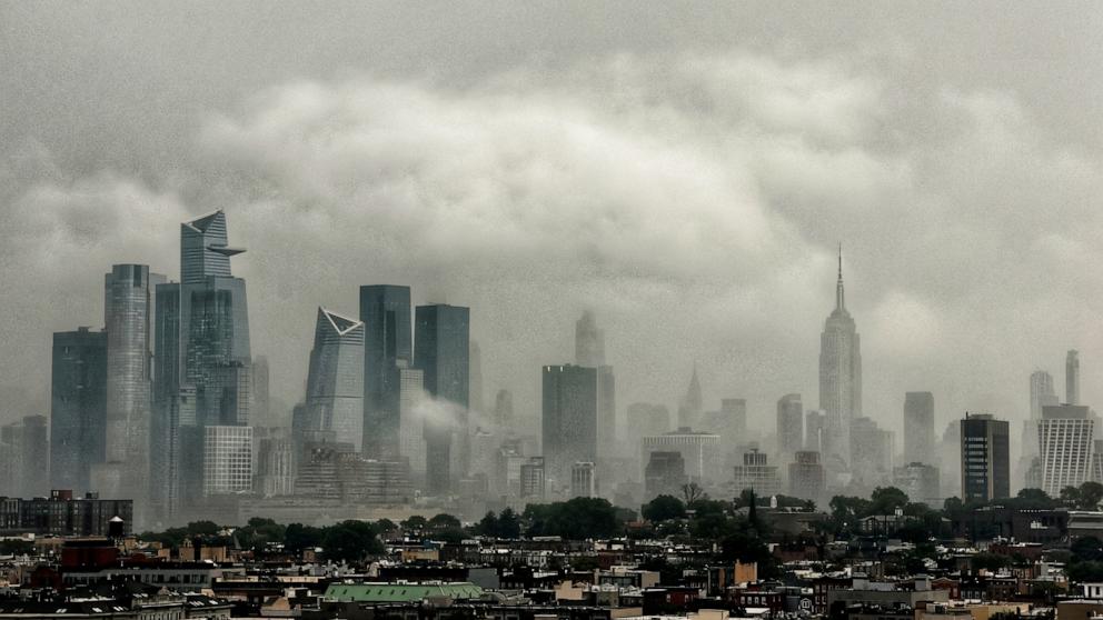 PHOTO: Storm clouds pass through midtown Manhattan in New York City, July 18, 2026.