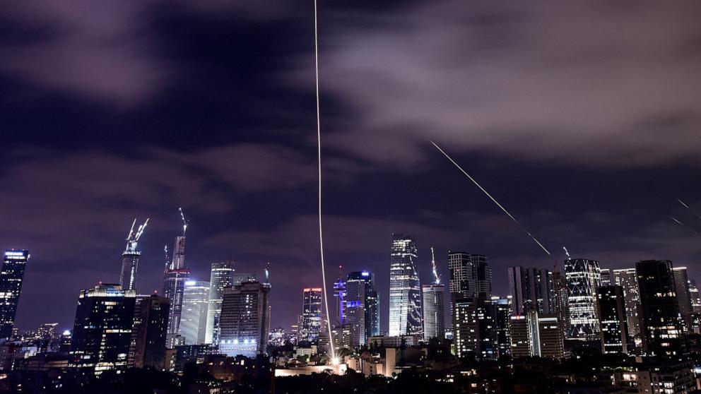 PHOTO: Missiles launched from Iran are intercepted as seen from Tel Aviv, Israel, June 15, 2025. 