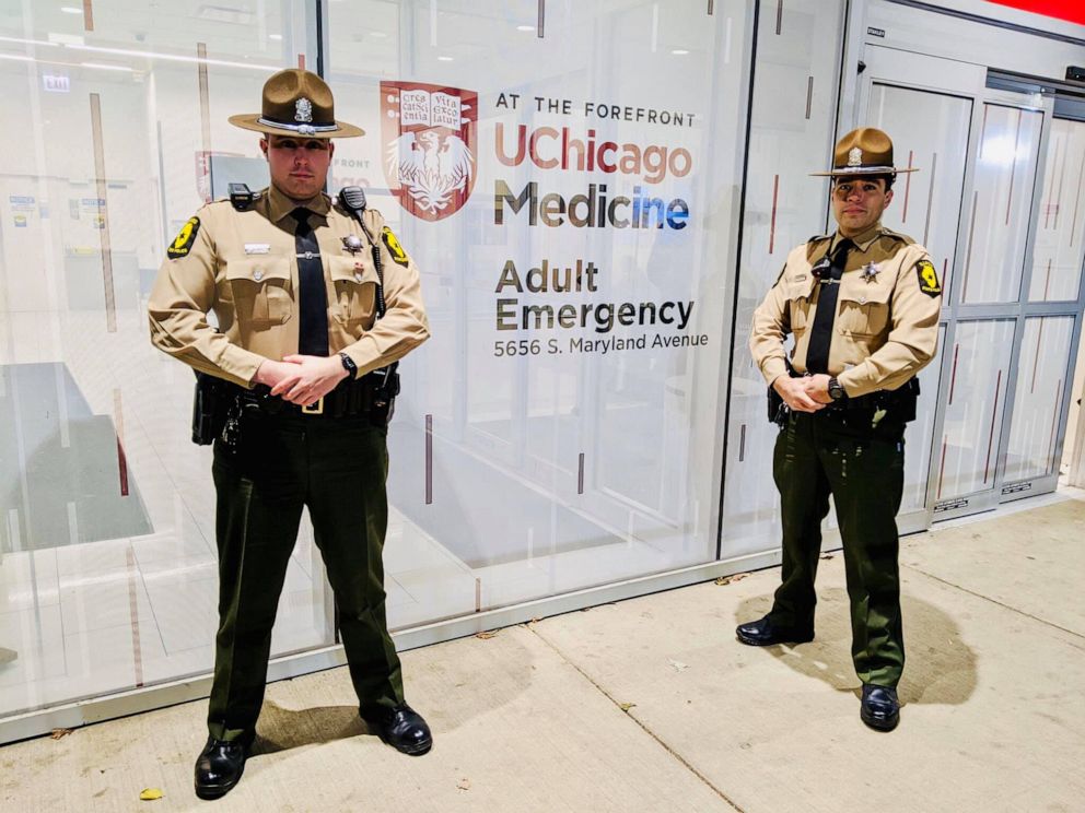 PHOTO: Illinois State Police  posted photos on Facebook of two ISP Troopers who helped deliver a heart to University of Chicago Medicine's Hyde Park campus.