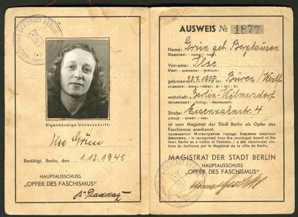 PHOTO: Identification papers that are on display with the United States Holocaust Memorial Museum show Ilse Loewenberg.