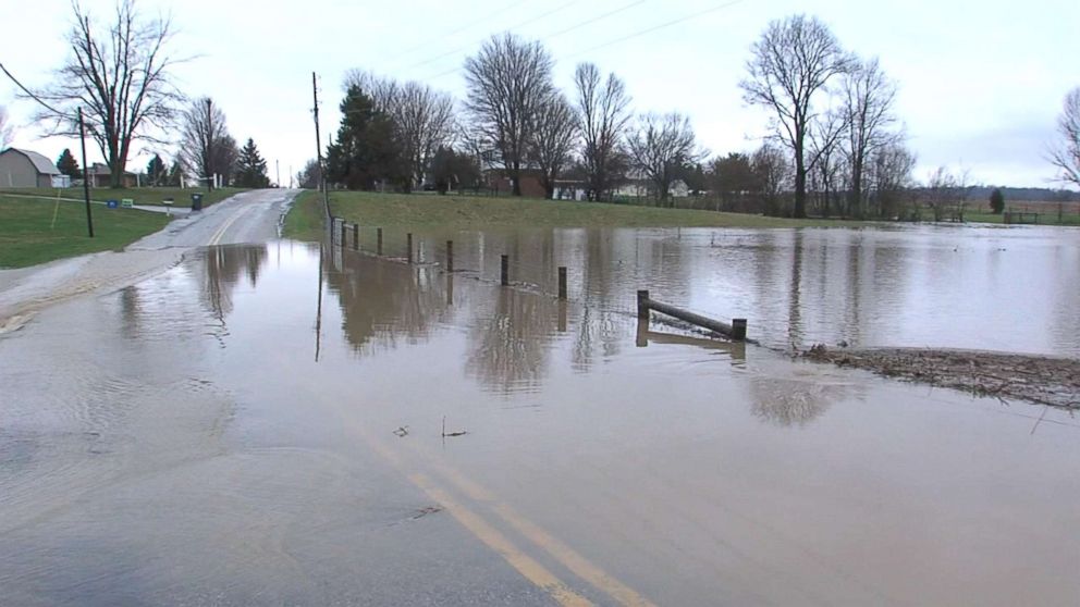 PHOTO: Near-record rainfall Tuesday morning, April 3, 2018, while still dealing with melting snow from the previous day, in causing flooding and road closures in Indianapolis.