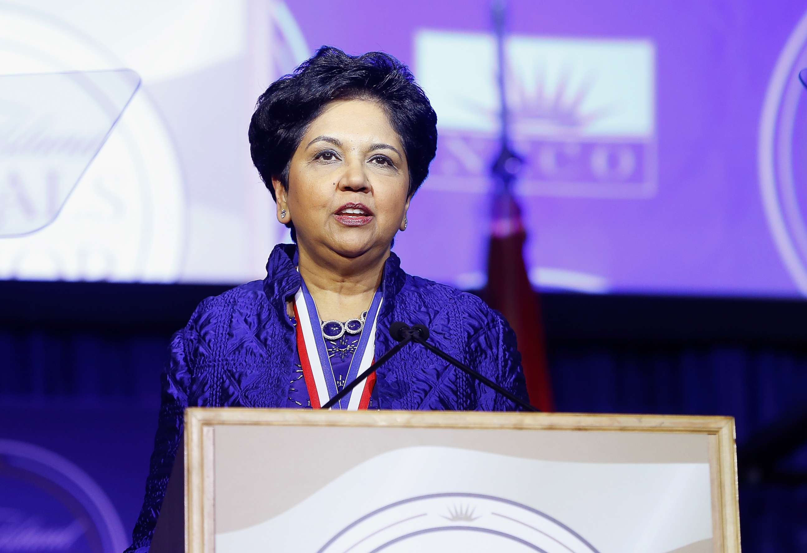 PHOTO: Chairman and CEO of PepsiCo, Indra Nooyi attends 2017 Ellis Island Medals of Honor Ceremony at Ellis Island on May 13, 2017 in New York.