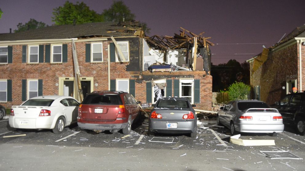 An explosion damaged an apartment complex in Indianapolis, May 15, 2014.