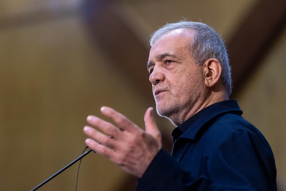 PHOTO: Iranian President Masoud Pezeshkian speaks during a gathering of public relations officials in Tehran, May 18, 2026.