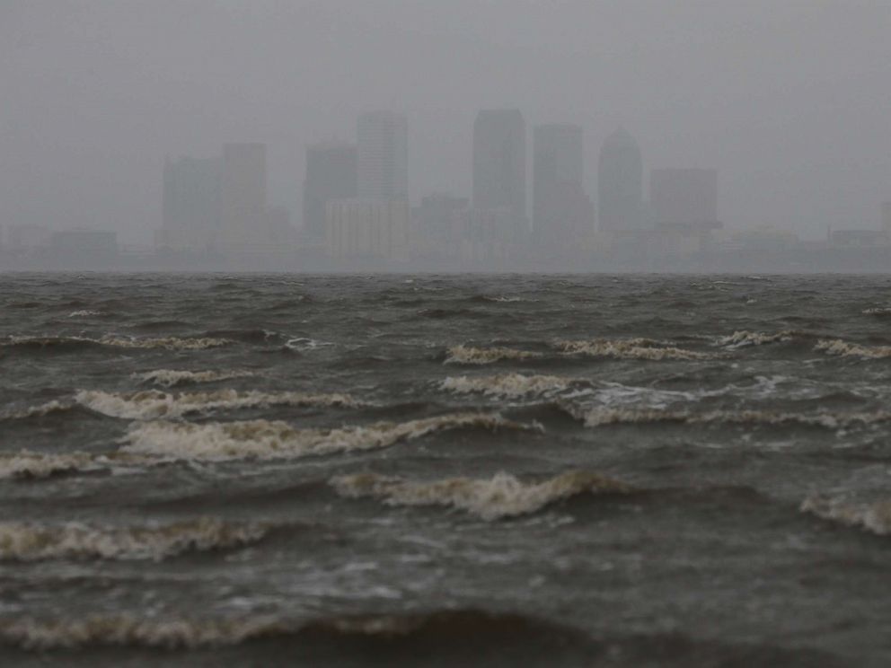 PHOTO: The Tampa skyline is pictured across Hillsborough Bay ahead of the arrival of Hurricane Irma in Tampa, Fla., Sept. 10, 2017.