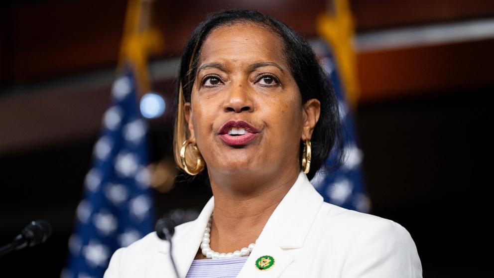 PHOTO: Rep. Jahana Hayes speaks during the House Democrats' post-caucus meeting news conference in the Capitol, Sept. 18, 2024.
