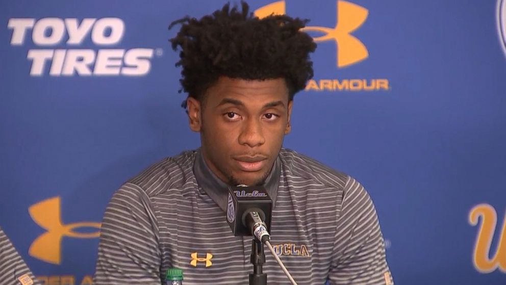 PHOTO: Jalen Hill spoke at a press conference at UCLA, Nov. 15, 2017.