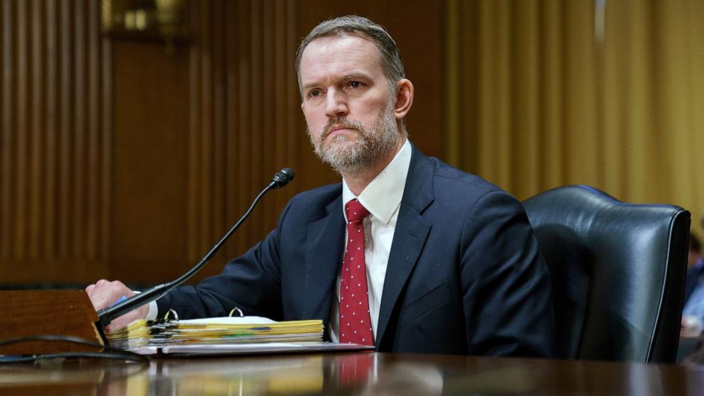 PHOTO: U.S. Trade Representative Jamieson Greer testifies during a Senate Finance Committee hearing on President Donald Trump's 2025 trade policies, on Capitol Hill in Washington, April 8, 2025.