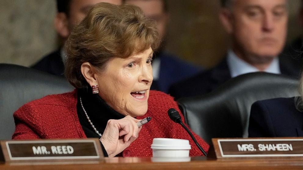 PHOTO: Sen. Jeanne Shaheen speaks during the Senate Armed Services Committee confirmation hearing for Pete Hegseth, President-elect Donald Trump's choice to be Defense secretary, at the Capitol in Washington, Jan. 14, 2025.