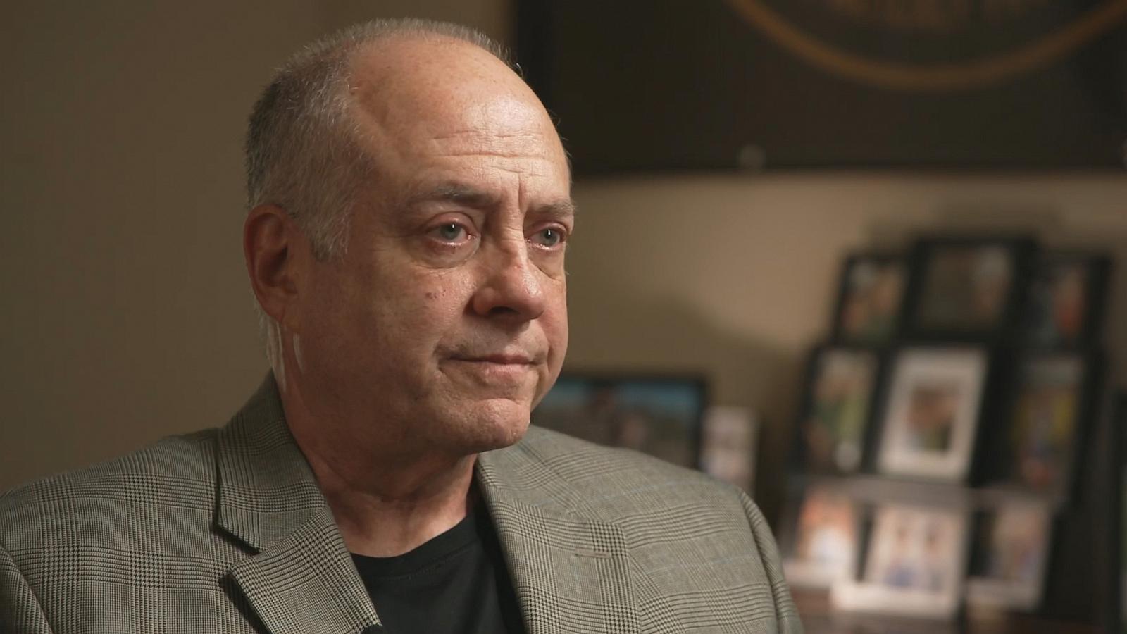 PHOTO: Jeff Metcalf, father of 17-year-old Austin Metcalf who was stabbed to death at a track meet in Frisco, Texas in April 2025, speaks with ABC News, August 24, 2026.