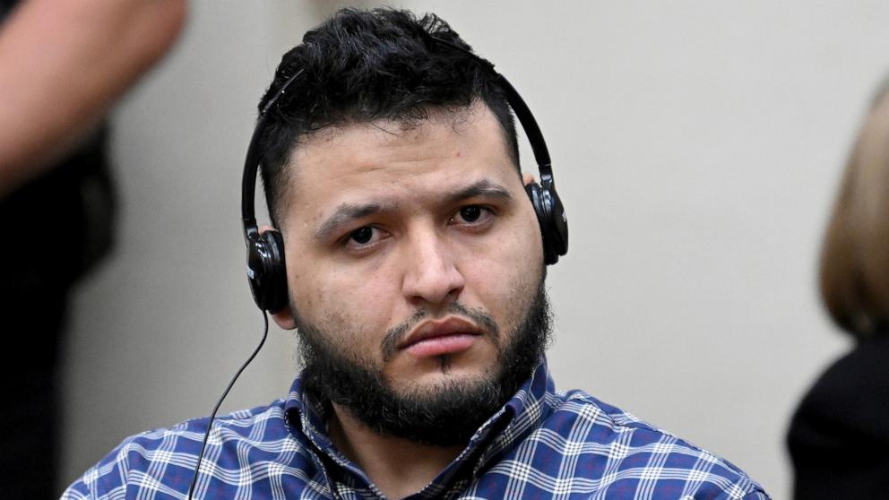 PHOTO: Jose Ibarra listens through an interpreter during his trial at Athens-Clarke County Superior Court in Athens, Ga., Nov. 20, 2024.