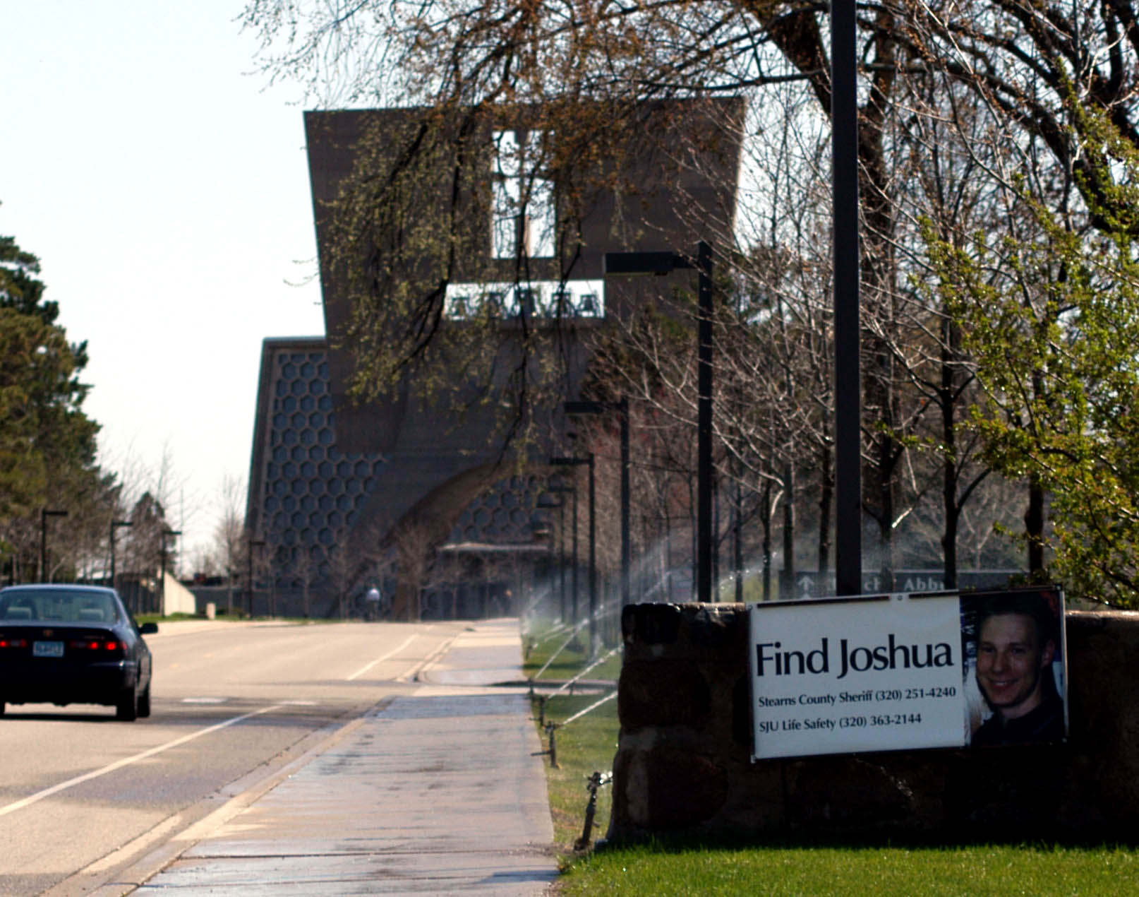 PHOTO: A poster reading Find Joshua at the entrance to the campus of St. John's University in Collegeville, Minn., May 5, 2004. Joshua Guimond, a 20-year-old student disappeared after leaving a gathering at a friend's apartment on campus, Nov. 9, 2002.