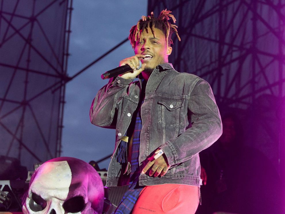 PHOTO: FILE - In this May 15, 2019 file photo, Juice WRLD performs in concert during his "Death Race for Love Tour" at The Skyline Stage at The Mann Center for the Performing Arts in Philadelphia.
