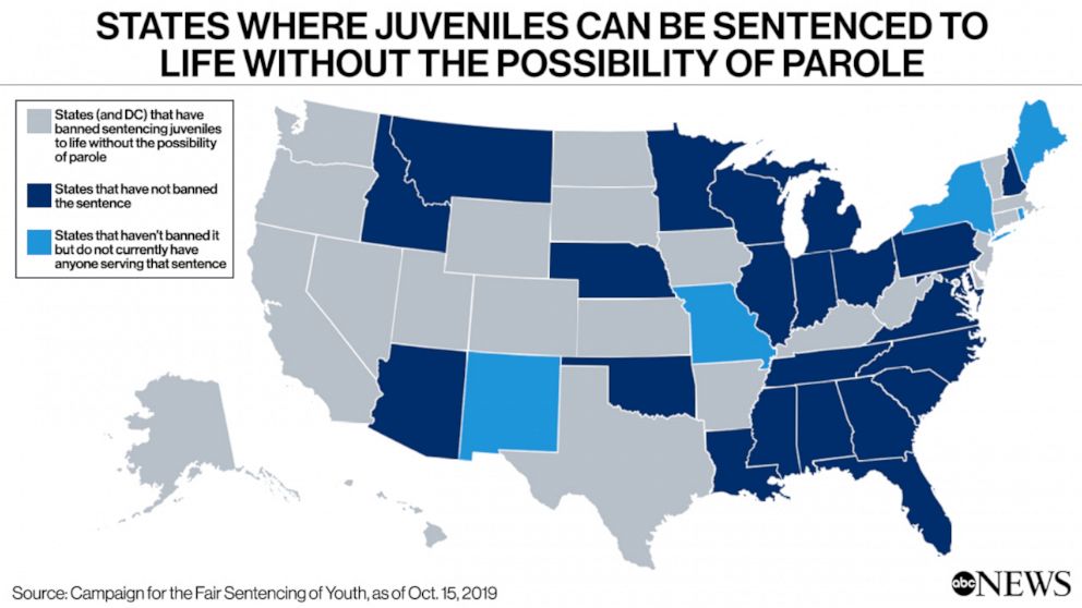 PHOTO: States where juveniles can be sentenced to life without the possibility of parole