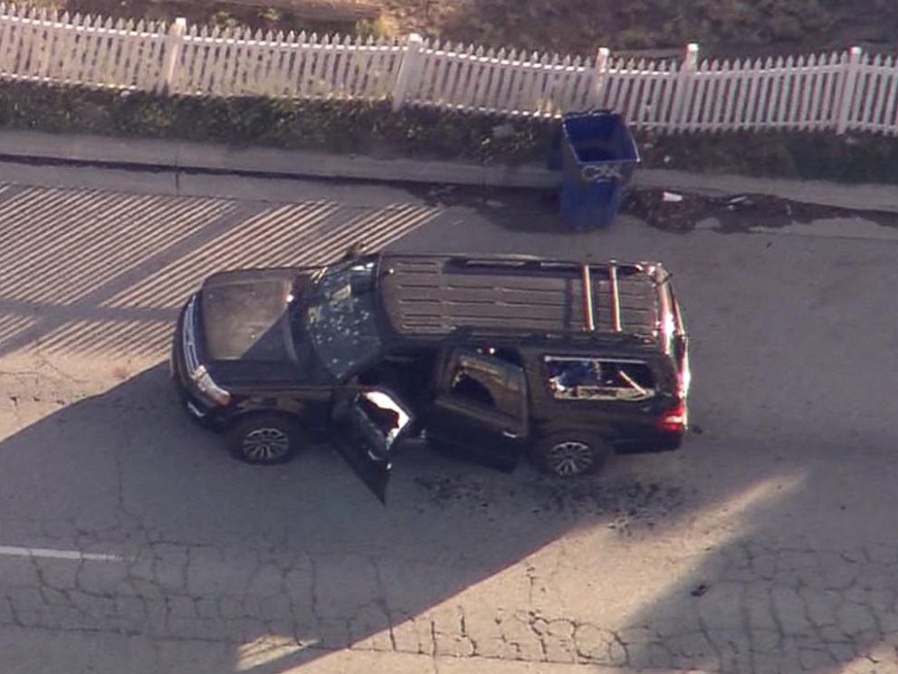 PHOTO: An SUV with bullet holes in San Bernardino, Calif., Dec. 2, 2015.