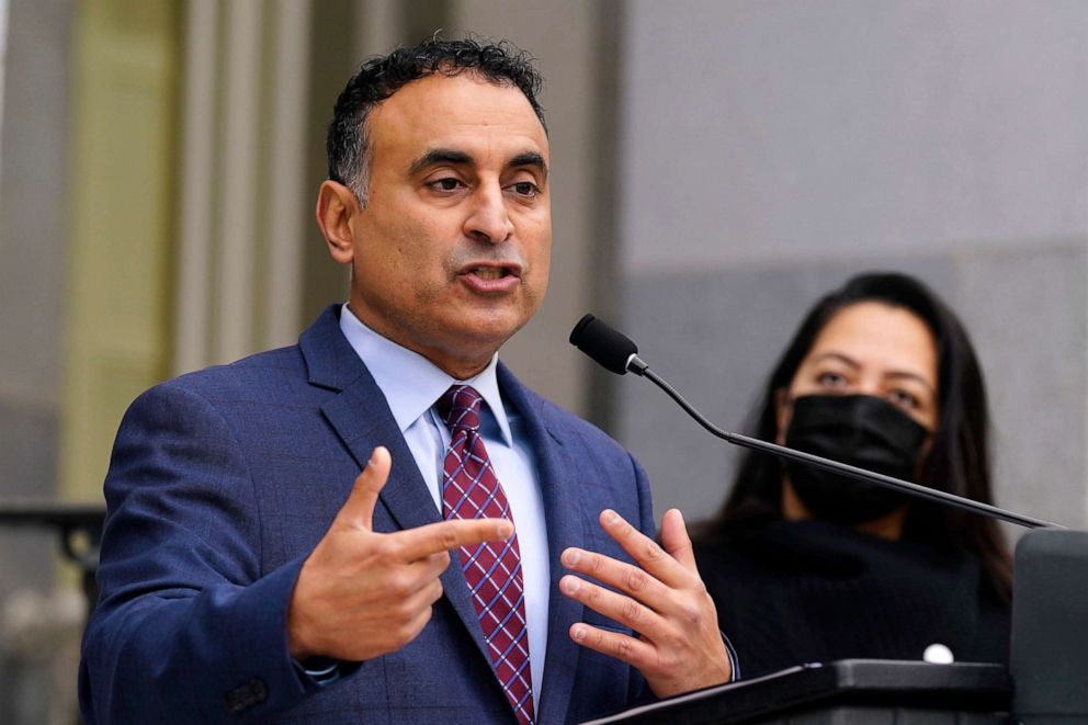 PHOTO: Assemblyman Ash Kalra discusses his bill that would pay for the universal health care bill, during a news conference at the Capitol in Sacramento, Calif., Jan. 6, 2022.