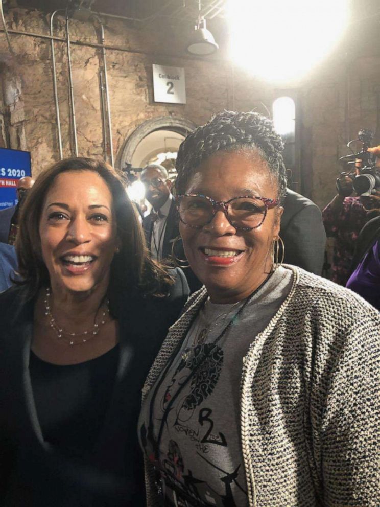 PHOTO: Marilynn B. Winn, co-founder and executive director of Women on the Rise in Georgia, poses alongside then-Senator Kamala Harris in Philadelphia in October of 2019.