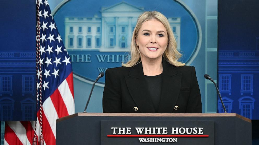 PHOTO: White House Press Secretary Karoline Leavitt holds the daily press briefing at the White House in Washington, Feb. 5, 2025.