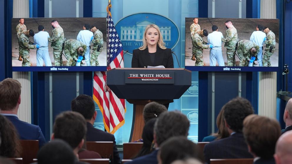 PHOTO: White House Press Secretary Karoline Leavitt holds the daily press briefing at the White House in Washington, Feb. 5, 2025.