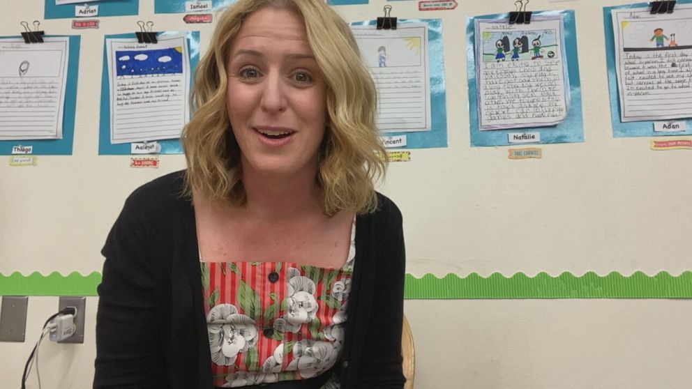 PHOTO: California teacher Katie Booser gives pep talks to her third-grade students.