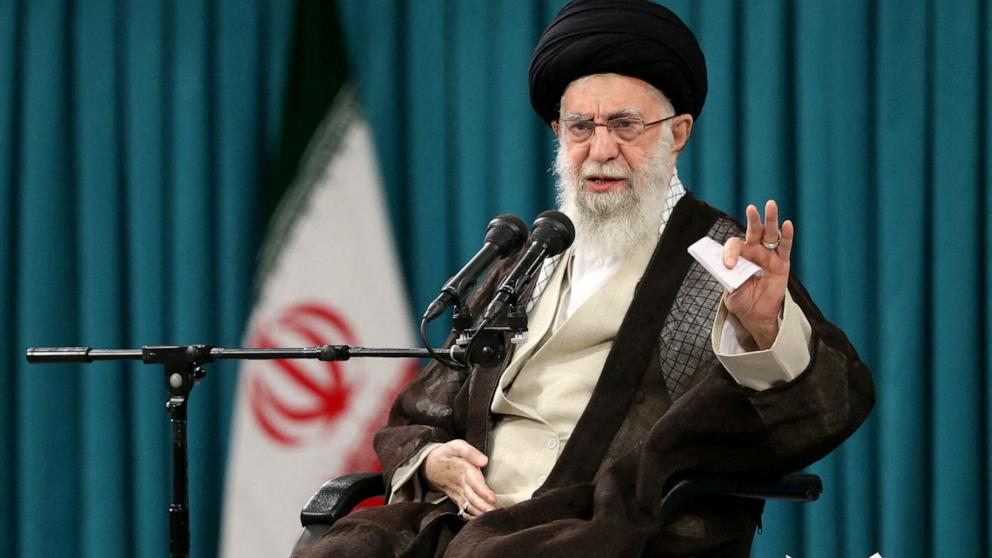 PHOTO: Iran's Supreme Leader Ayatollah Ali Khamenei speaks during a meeting with a group of students in Tehran, Iran Nov. 2, 2022.