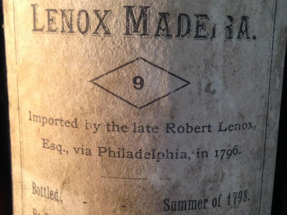 PHOTO: Close up of the label on a bottle of 1796 Madeira wine in the cellar at Liberty Hall Museum in New Jersey.