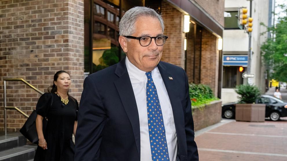 PHOTO: District Attorney of Philadelphia Larry Krasner is seen leaving FOX 29 Studios, August 24, 2023, in Philadelphia.