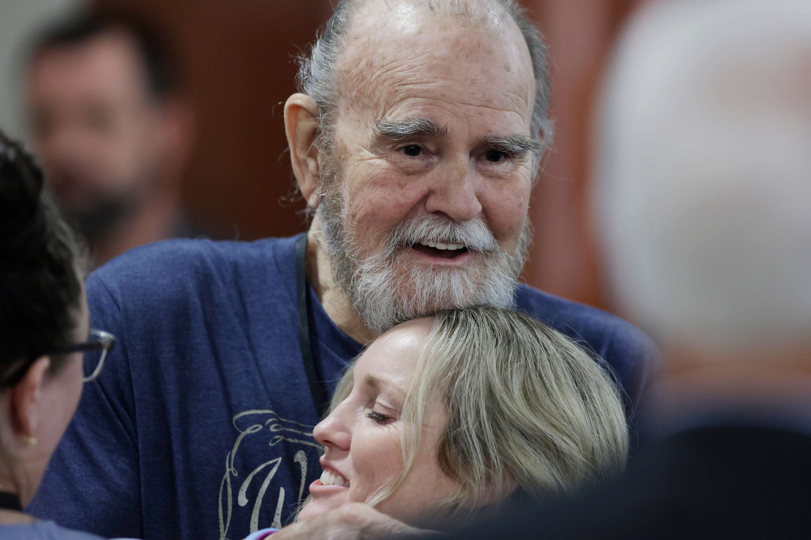 PHOTO: Larry Woodcock hugs an attendee after the verdict was read in the trial Lori Vallow Daybell murder at the Ada County Courthouse in Boise, Idaho, May 12, 2023.