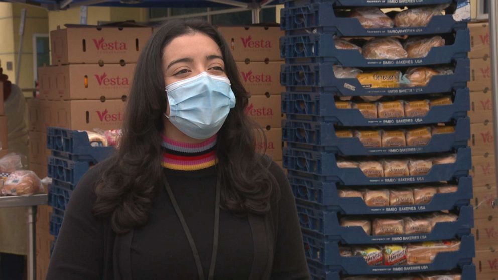 PHOTO: Laura Hidalgo, an employee at MEND food bank, worries about the elderly people dying from COVID-19. 