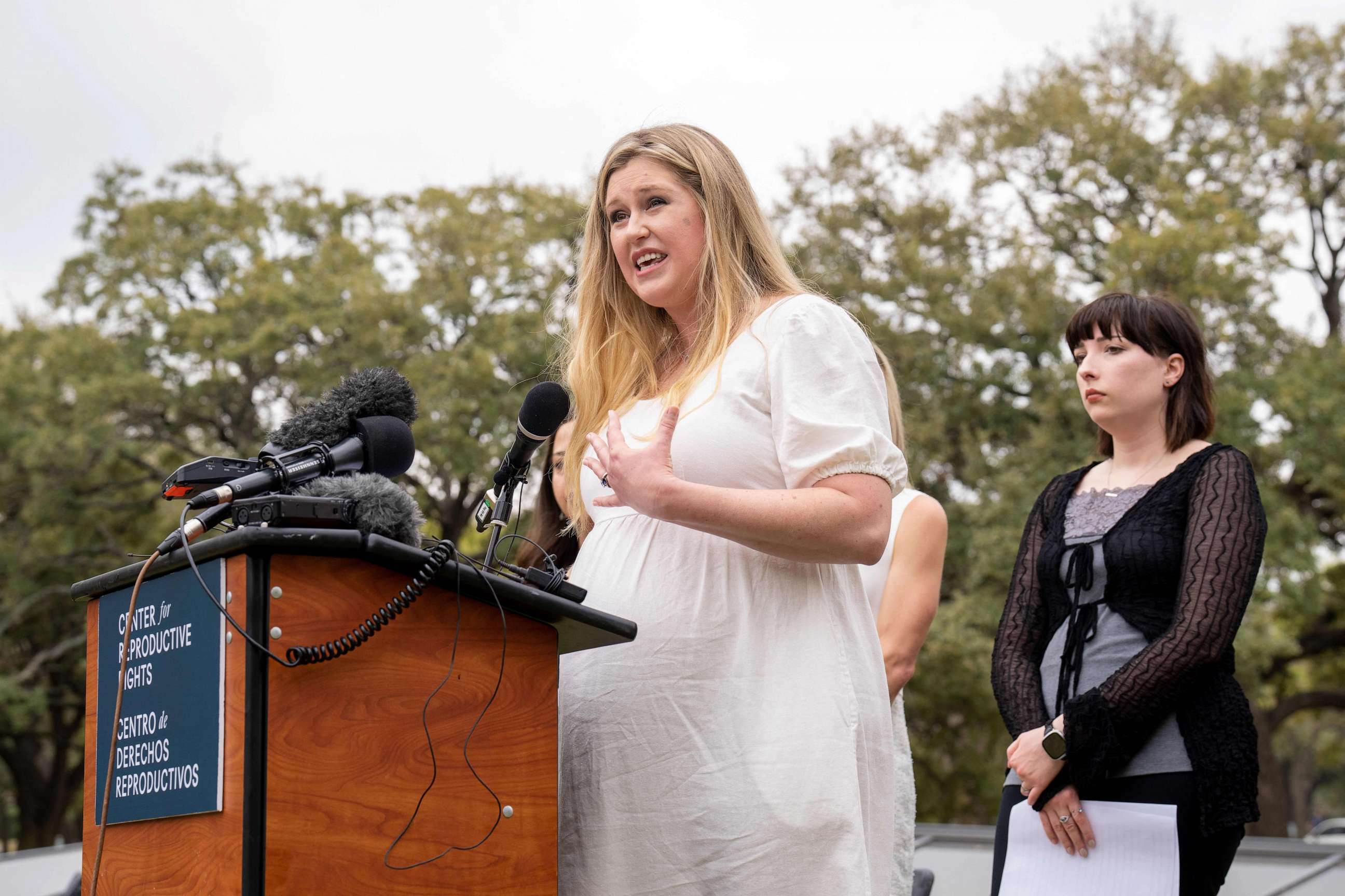 PHOTO: Lauren Miller speaks on the lawn of the Texas State Capitol, Mar. 7, 2023, in Austin, Texas.