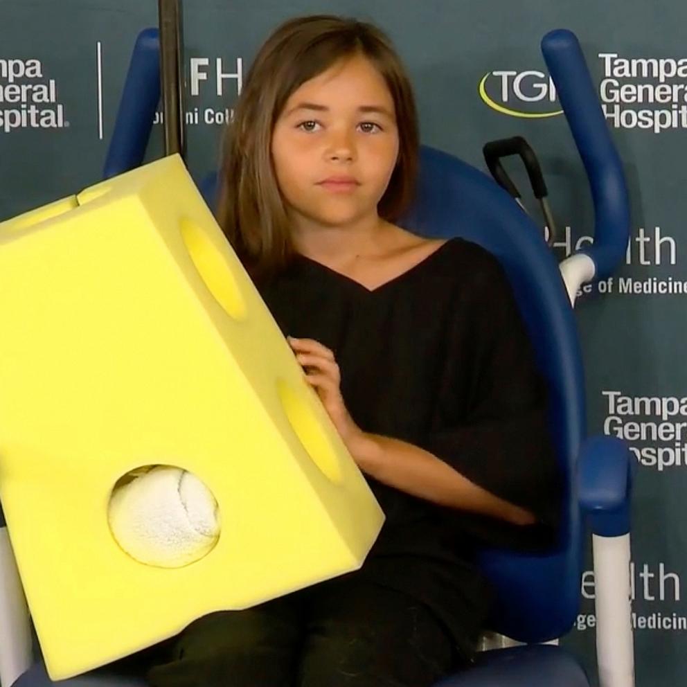 Leah Lendel, a 9-year-old girl who was bitten by a shark in Florida, spoke at a new conference with her parents and the doctors who helped to reattach her hand.