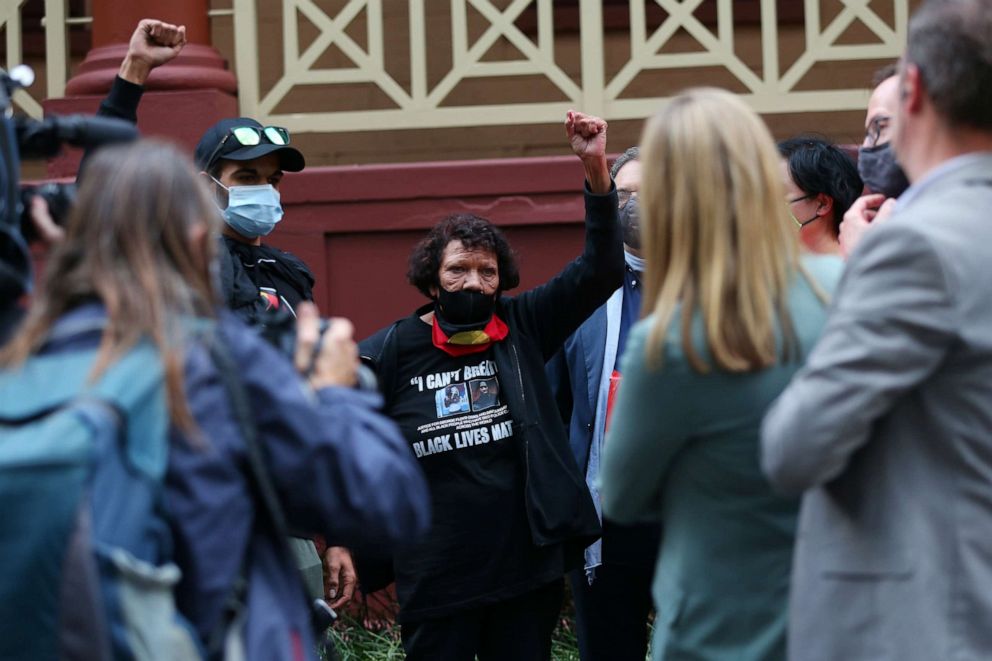 PHOTO: Leetona Dungay and family members deliver a petition to NSW Parliament calling for immediate action and the investigation of Aboriginal deaths in custody including the death of David Dungay Jr on July 28, 2020 in Sydney, Australia. 