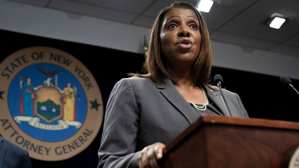 PHOTO: New York Attorney General Letitia James speaks during a press conference, June 11, 2019, in New York. 