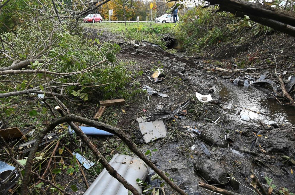 PHOTO: Debris scatters an area Sunday, Oct. 7, 2018, at the site of yesterday's fatal crash Schoharie, N.Y.