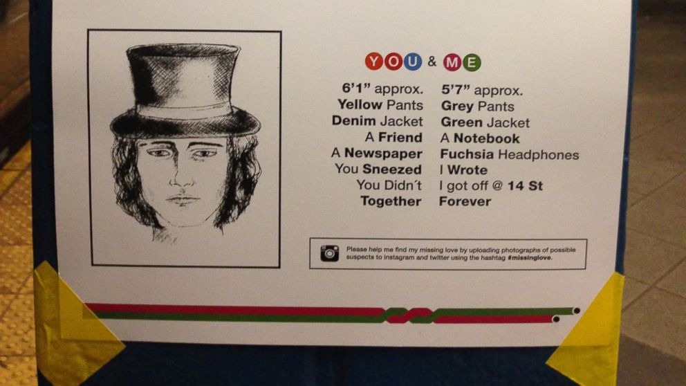 An artist posted signs in New York City subway stations hoping to find an unknown admirer.
