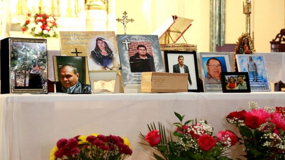 PHOTO: Images of people who died from COVID-19 at a funeral mass in Brooklyn, New York. 