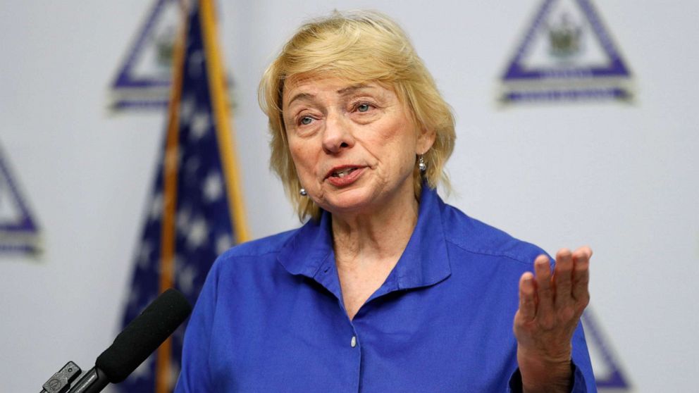 PHOTO: Maine Gov. Janet Mills speaks at a news conference where she announced new plans for the stay-at-home order and other measures to help combat the coronavirus pandemic, April 28, 2020, in Augusta, Maine.