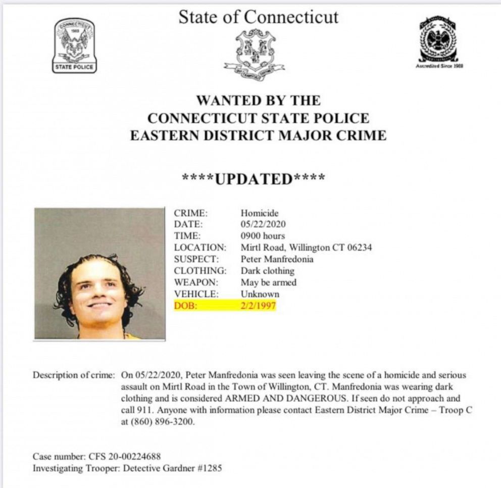 PHOTO: The Connecticut State Police released this poster of suspect Peter Manfredonia to their Twitter account.