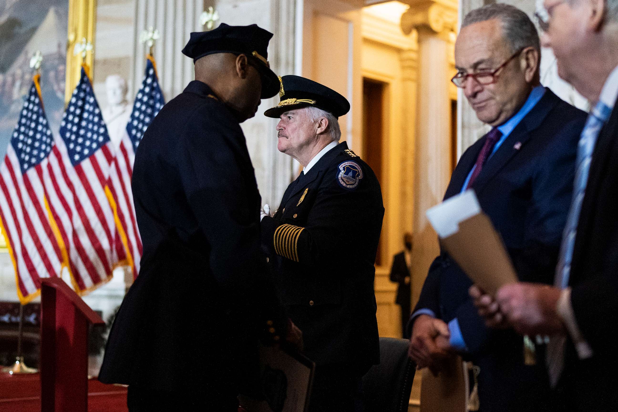 PHOTO: Capitol Police Chief Thomas Manger attends a ceremony to award the Congressional Gold Medal to the United States Capitol Police, the Washington D.C. Metropolitan Police and the heroes of January 6th, in the Capitol Rotunda, Dec. 6, 2022.