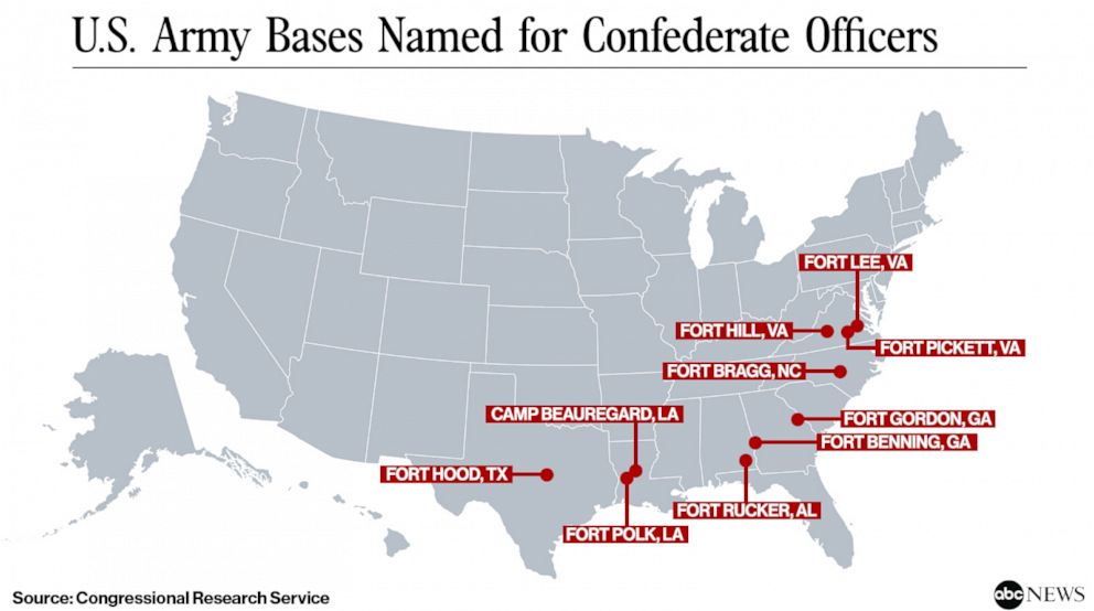 Army Bases In Georgia Map The 10 major Army bases named for Confederate generals   ABC News