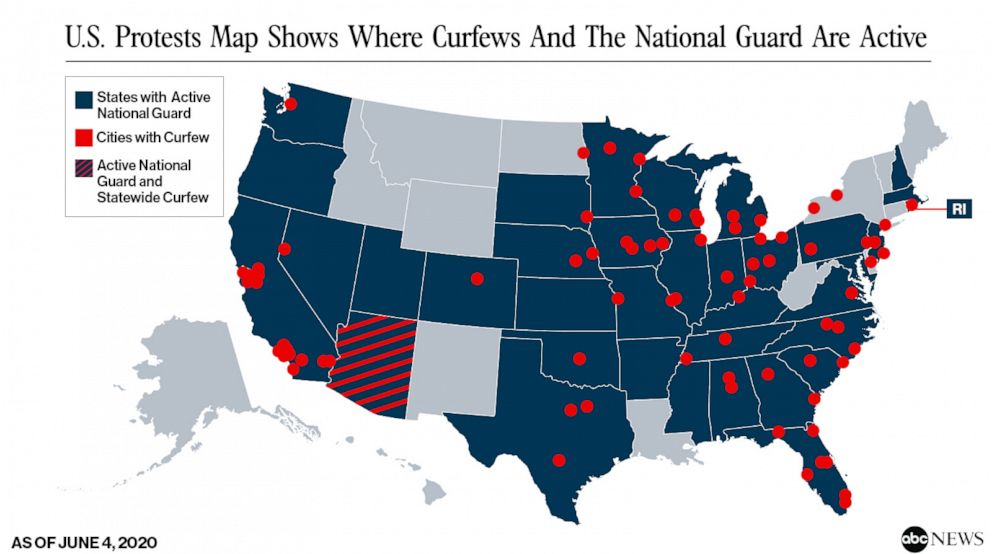 US protests map shows where curfews and National Guard are active ABC