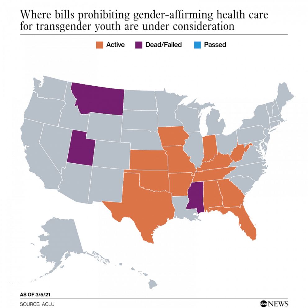 PHOTO: Where bills prohibiting gender-affirming health care
for transgender youth are under consideration