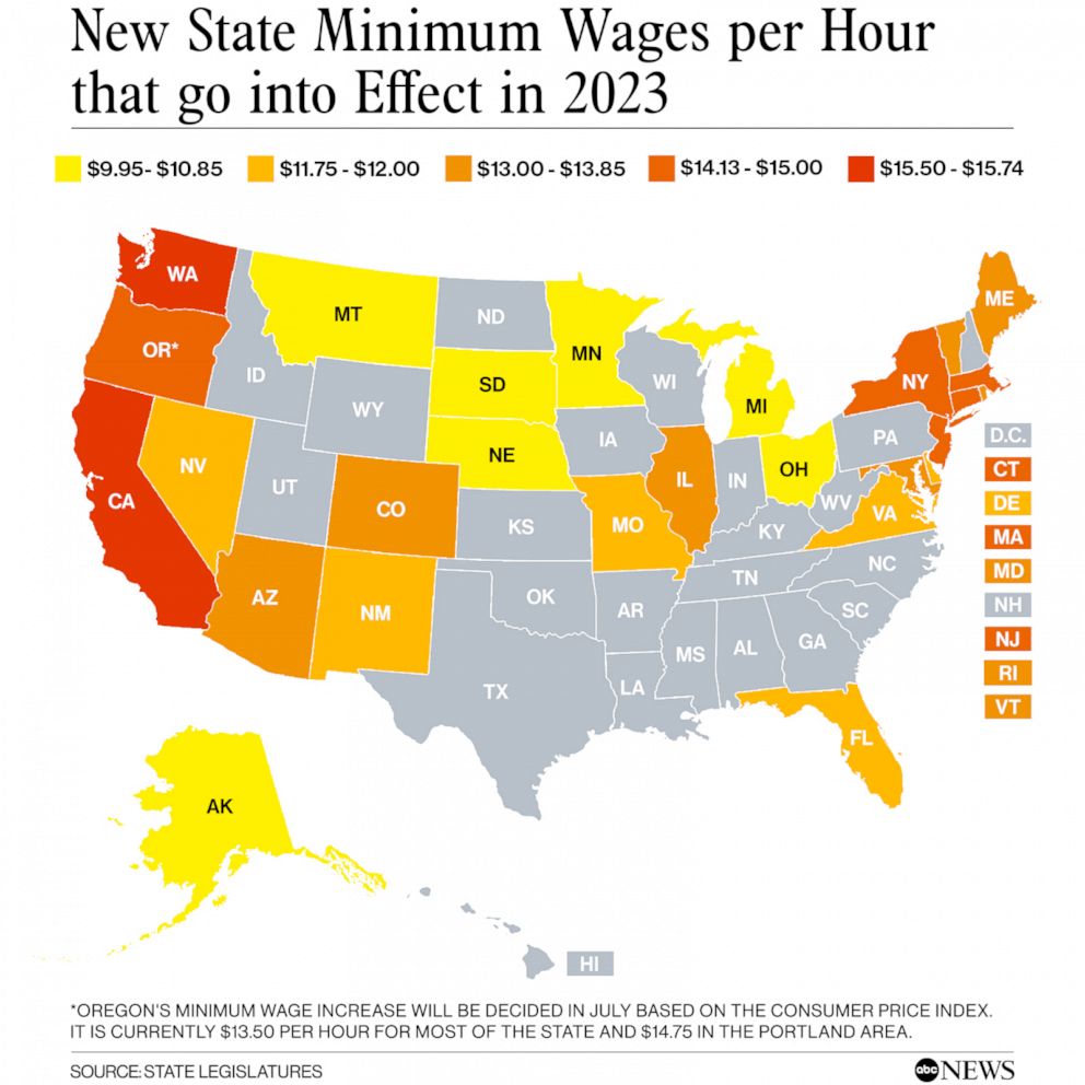 PHOTO: New State Minimum Wages per Hour that go into Effect in 2023