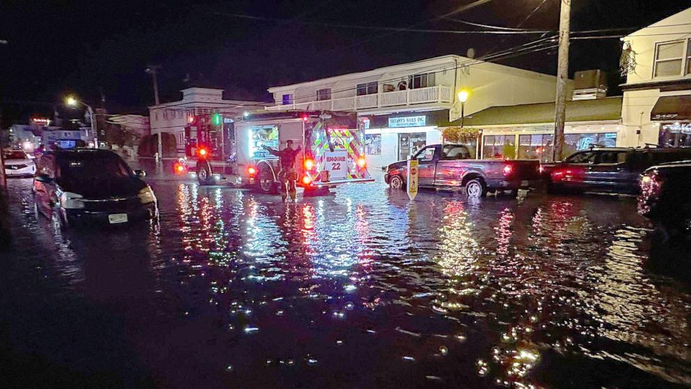 PHOTO: About 50 people were rescued along the Jersey Shore due to flooding brought on by Hurricane Erin, according to the Margate Fire Department.