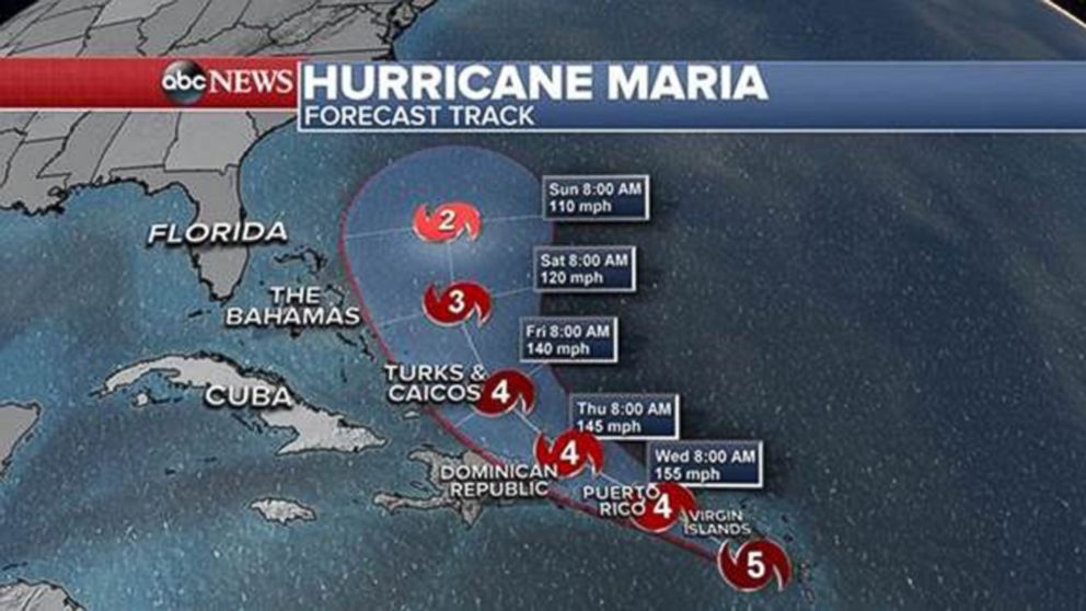 PHOTO: Hurricane Maria forecast track as of Sept. 19, 2017.