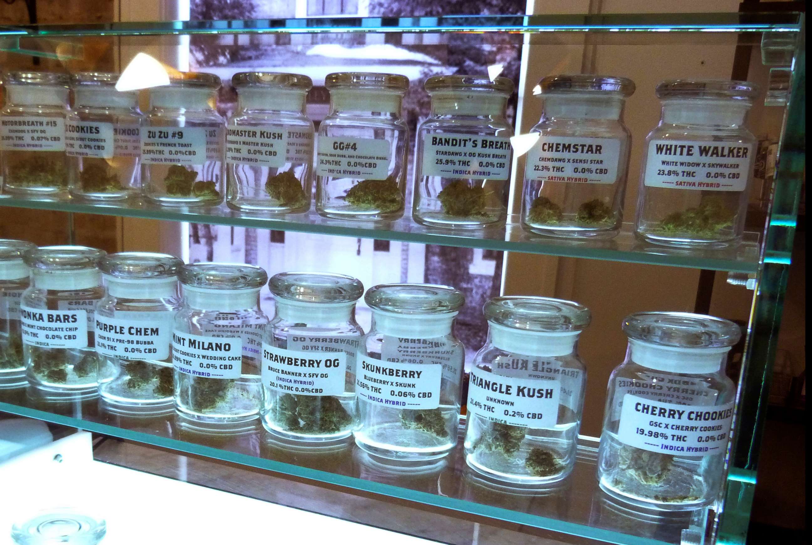 PHOTO: Marijuana on display at Arbors Wellness in the medical marijuana shop in Ann Arbor, Mich., Nov. 25, 2019. Adults age 21 and over will be able to buy marijuana for recreational use starting Sunday, Dec. 1 in Michigan. 