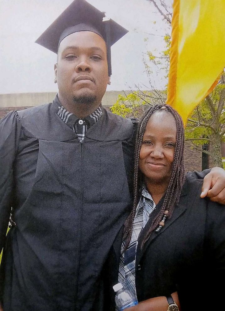 PHOTO: This undated photo shows Mark Talley posing at his college graduation with his mother, Geraldine "Gerri" Talley, who was killed in the May 14, 2022, racially motivated mass shooting at a Tops store in Buffalo, New York.