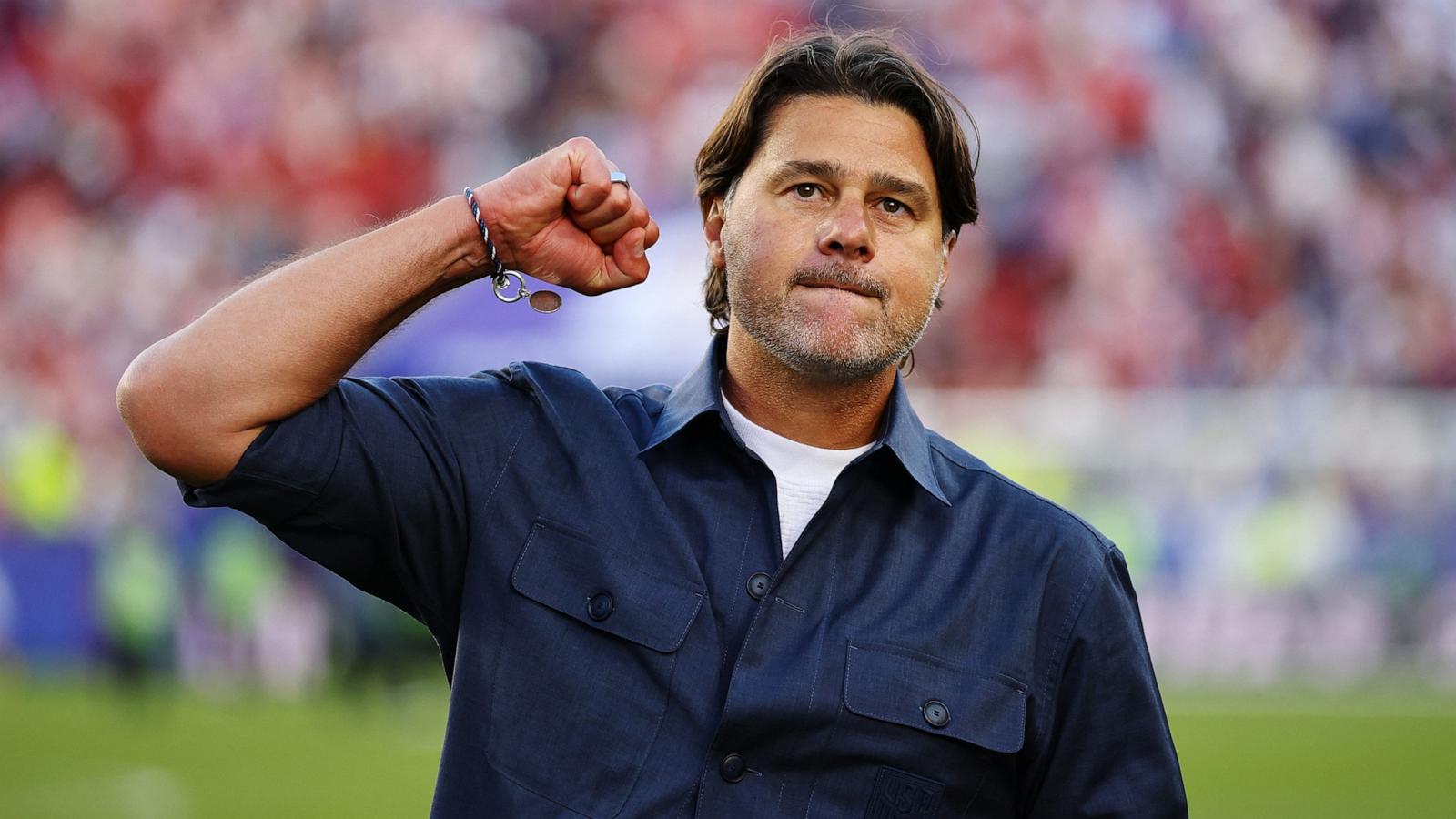 PHOTO: U.S. coach Mauricio Pochettino acknowledges the fans after defeating Bosnia and Herzegovina in their FIFA World Cup 2026 Round of 32 match, July 1, 2026 in Santa Clara, Calif.
