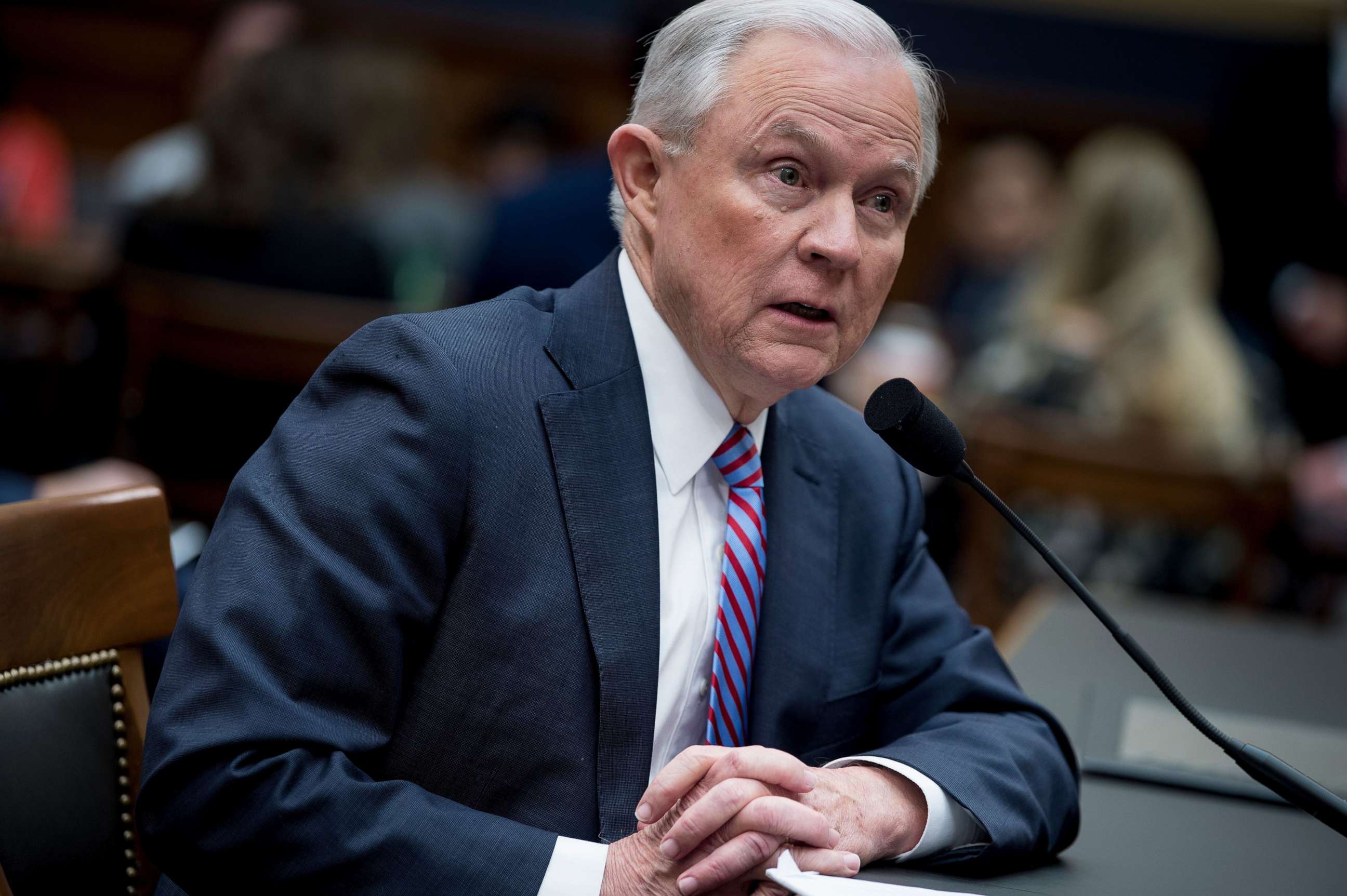 PHOTO: US Attorney General Jeff Sessions testifies before a House Judiciary Committee hearing on November 14, 2017, in Washington, DC.